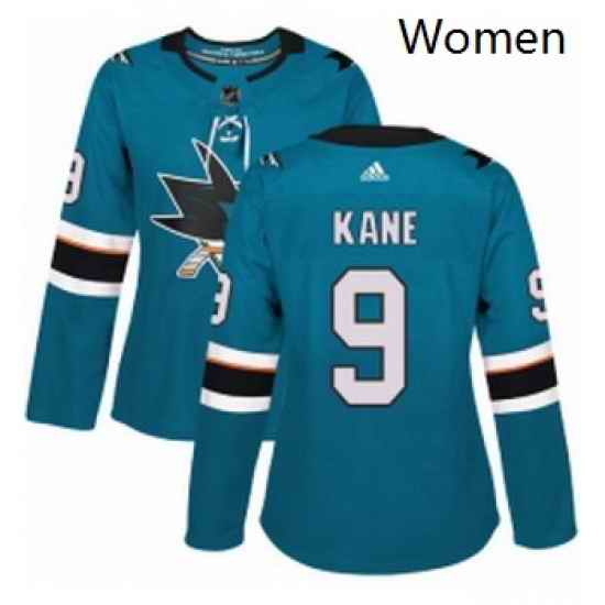 Womens Adidas San Jose Sharks 9 Evander Kane Authentic Teal Green Home NHL Jerse
